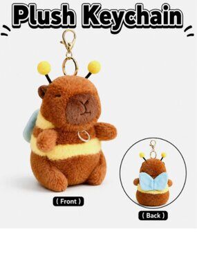 Fly Bumble Bee Capybara Plush Key Charm 3D Stuffed Animal Bag Tote KeyChain Doll
